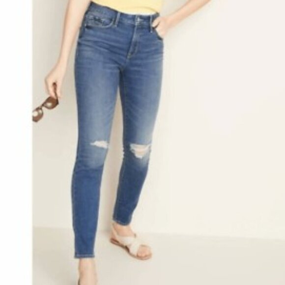 Pop Icon Skinny Old Navy High Rise Distressed Skinny Jeans Sz 16 Long - Picture 1 of 11